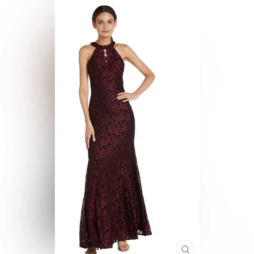 Formal maroon lace and glitter floor length size 6